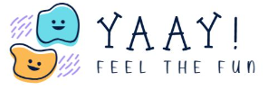 Logo with colorful characters and 'YAAY! Feel the Fun' text on a white background